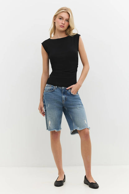 Ärmellose Baumwollbluse mit Raffungen