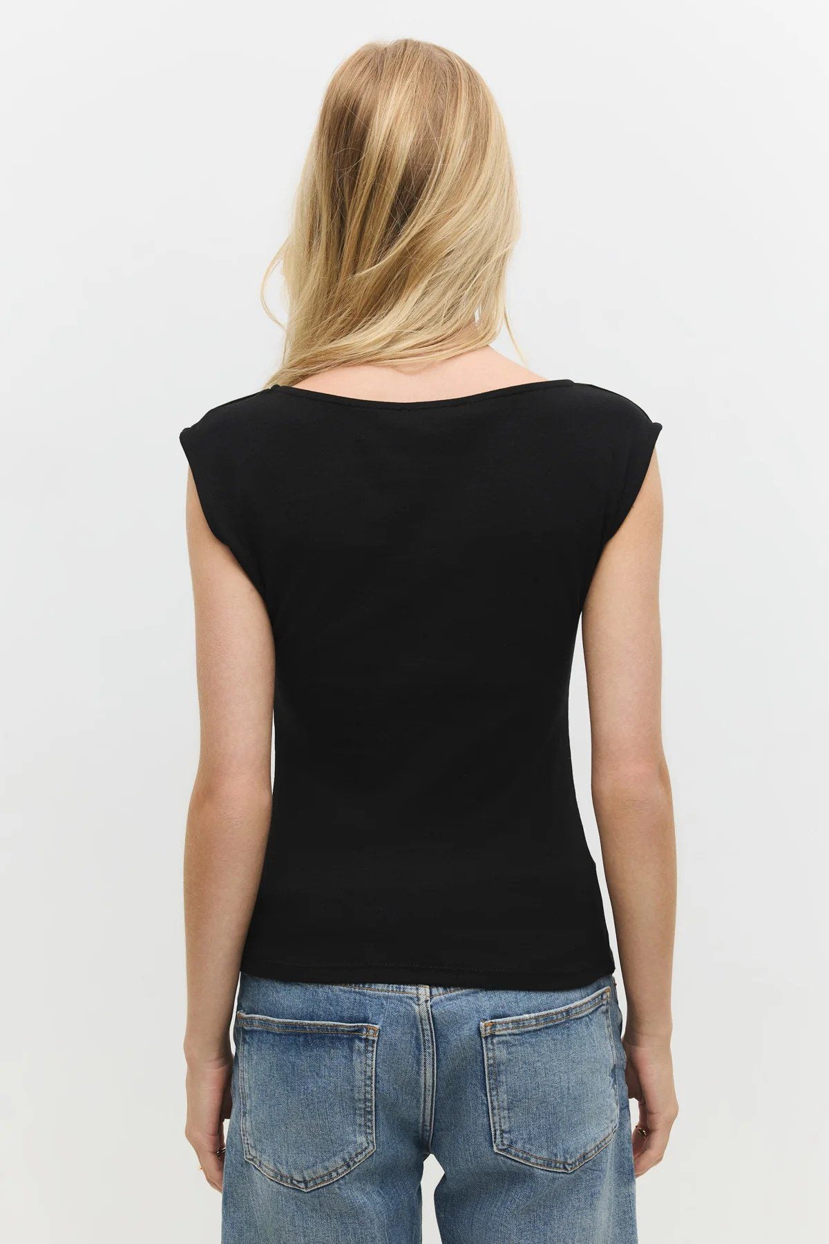 Ärmellose Baumwollbluse mit Raffungen