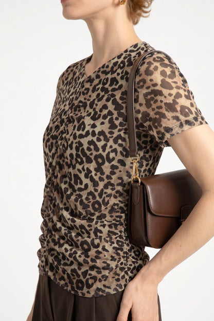 Leopardenmuster Bluse mit Raffung