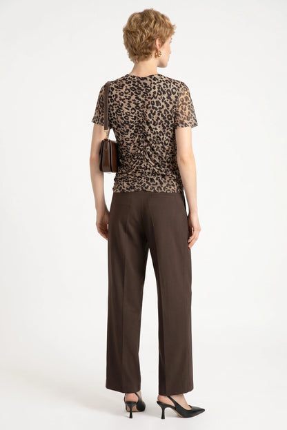 Leopardenmuster Bluse mit Raffung