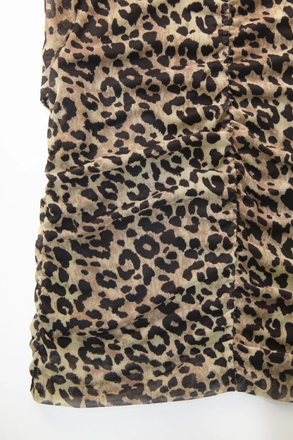 Leopardenmuster Bluse mit Raffung