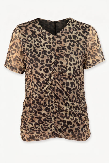 Leopardenmuster Bluse mit Raffung