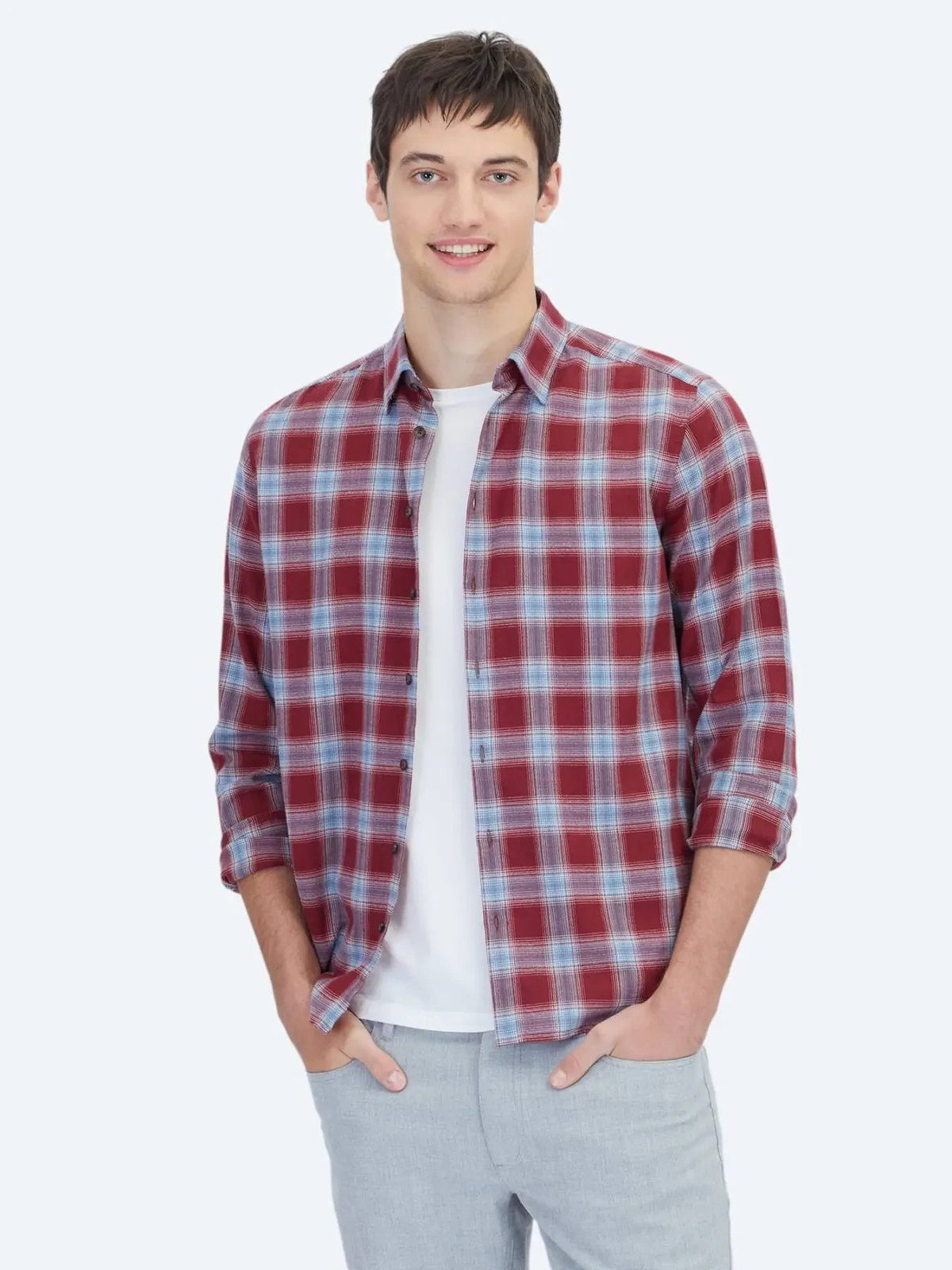 Burgunder Regular Fit Casual Hemd 100% Baumwolle