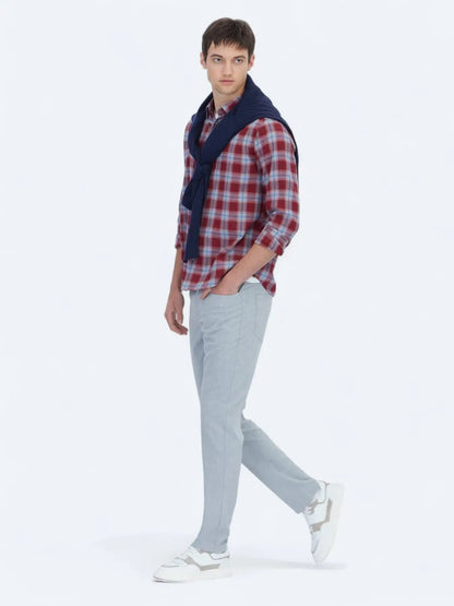 Burgunder Regular Fit Casual Hemd 100% Baumwolle