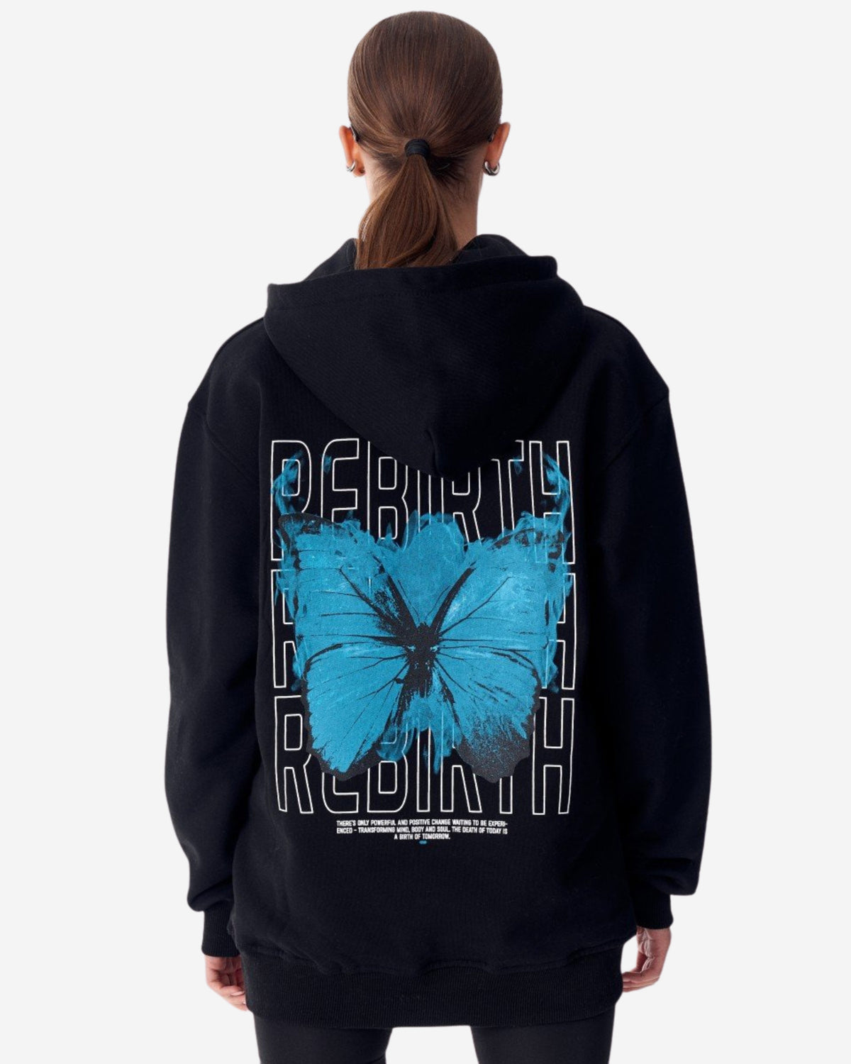 Schwarzer Kapuzen-Schmetterling Wiedergeburt Sweatshirt