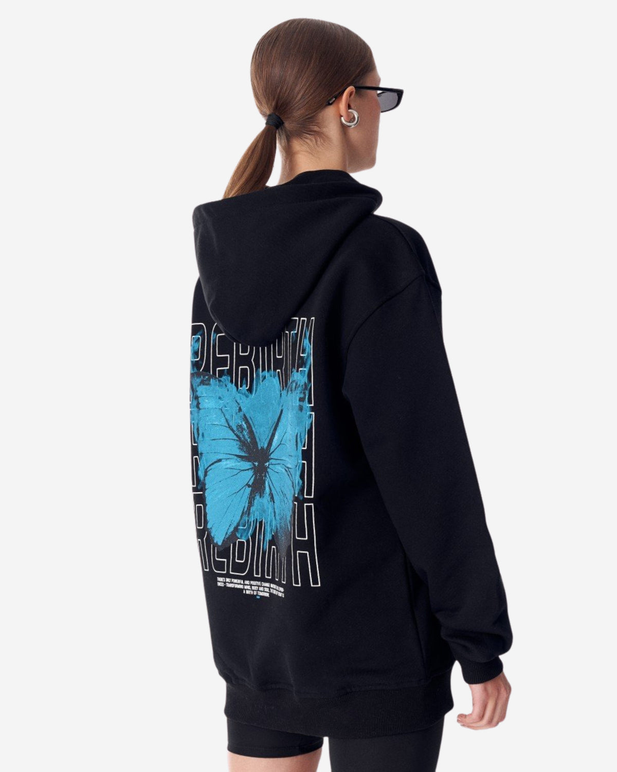 Schwarzer Kapuzen-Schmetterling Wiedergeburt Sweatshirt