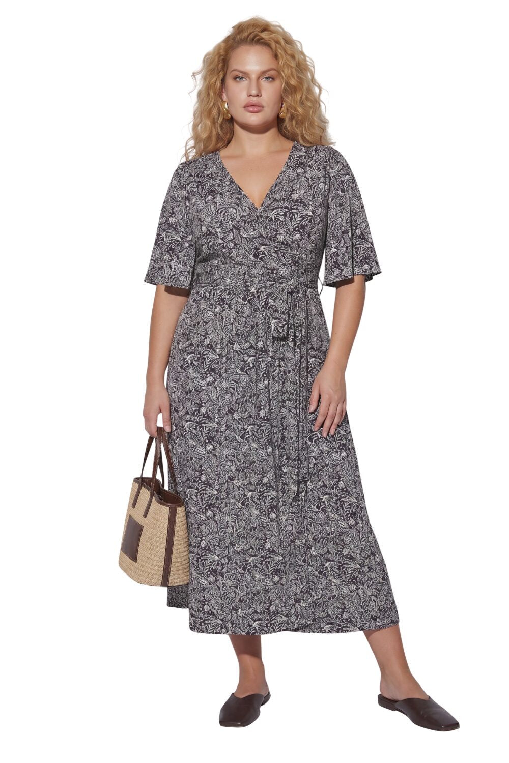 Übergrößen Blumen Wickel-Maxi-Kleid