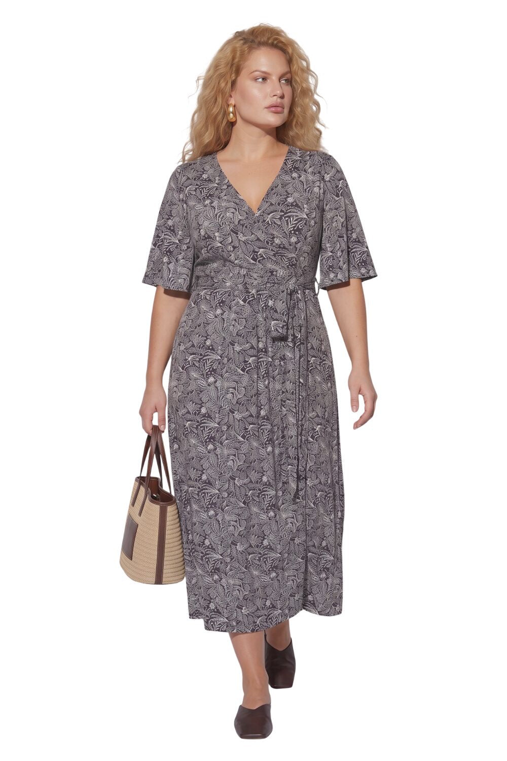 Übergrößen Blumen Wickel-Maxi-Kleid