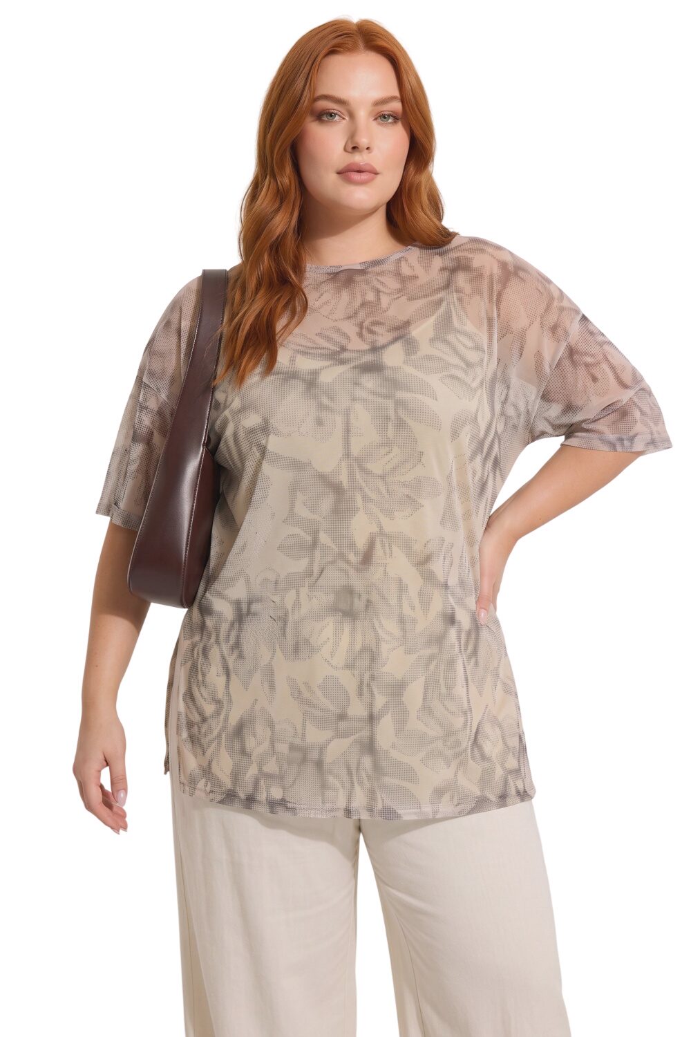 Übergrößen Bedruckte Mesh-Bluse
