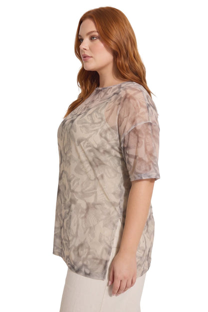 Übergrößen Bedruckte Mesh-Bluse