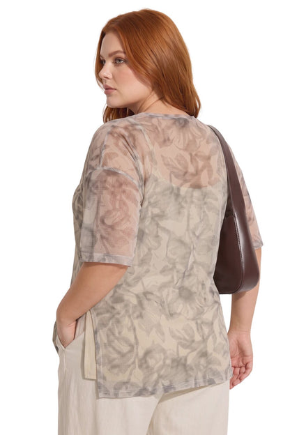 Übergrößen Bedruckte Mesh-Bluse