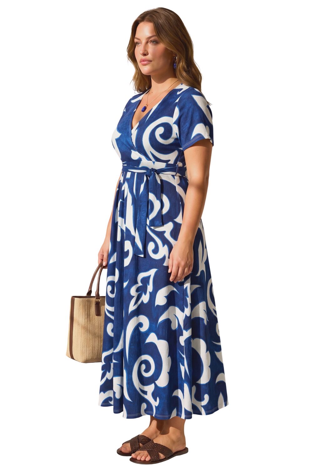 Plus Size V-Ausschnitt Maxikleid mit Muster