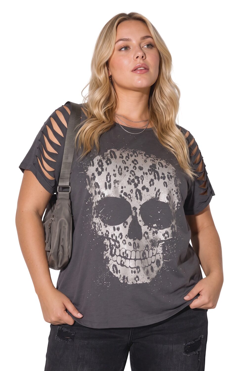 Plus Size T-Shirt mit Totenkopf-Design