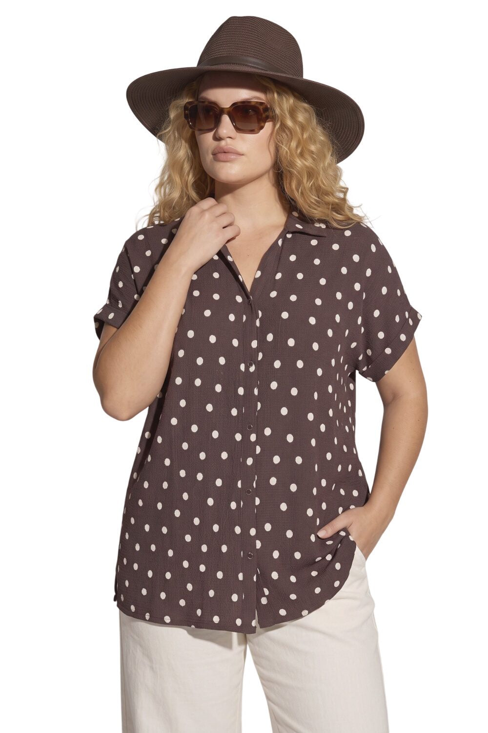 Große Größen Polka Dot Kurzarmshirt