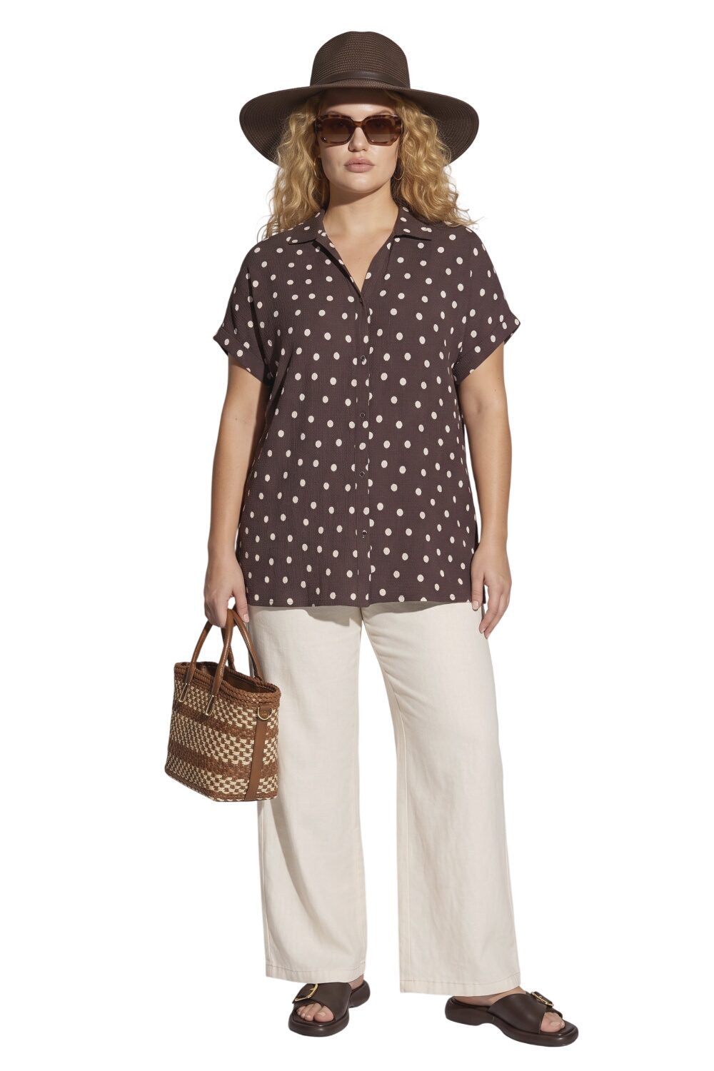 Große Größen Polka Dot Kurzarmshirt