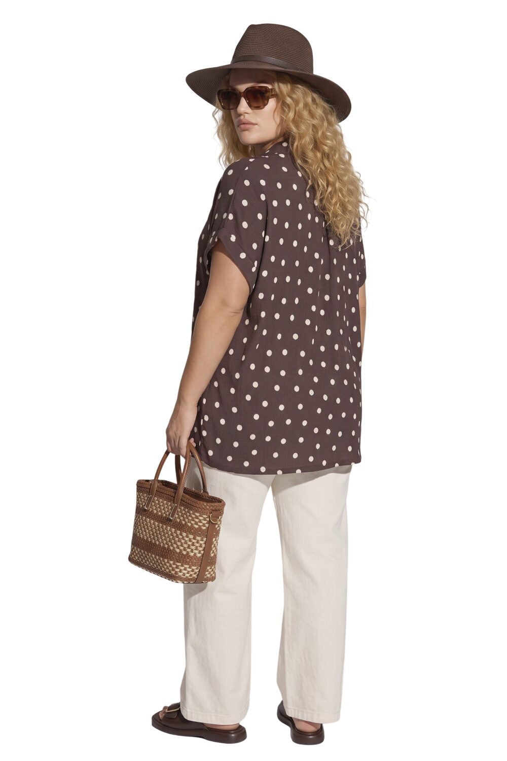 Große Größen Polka Dot Kurzarmshirt