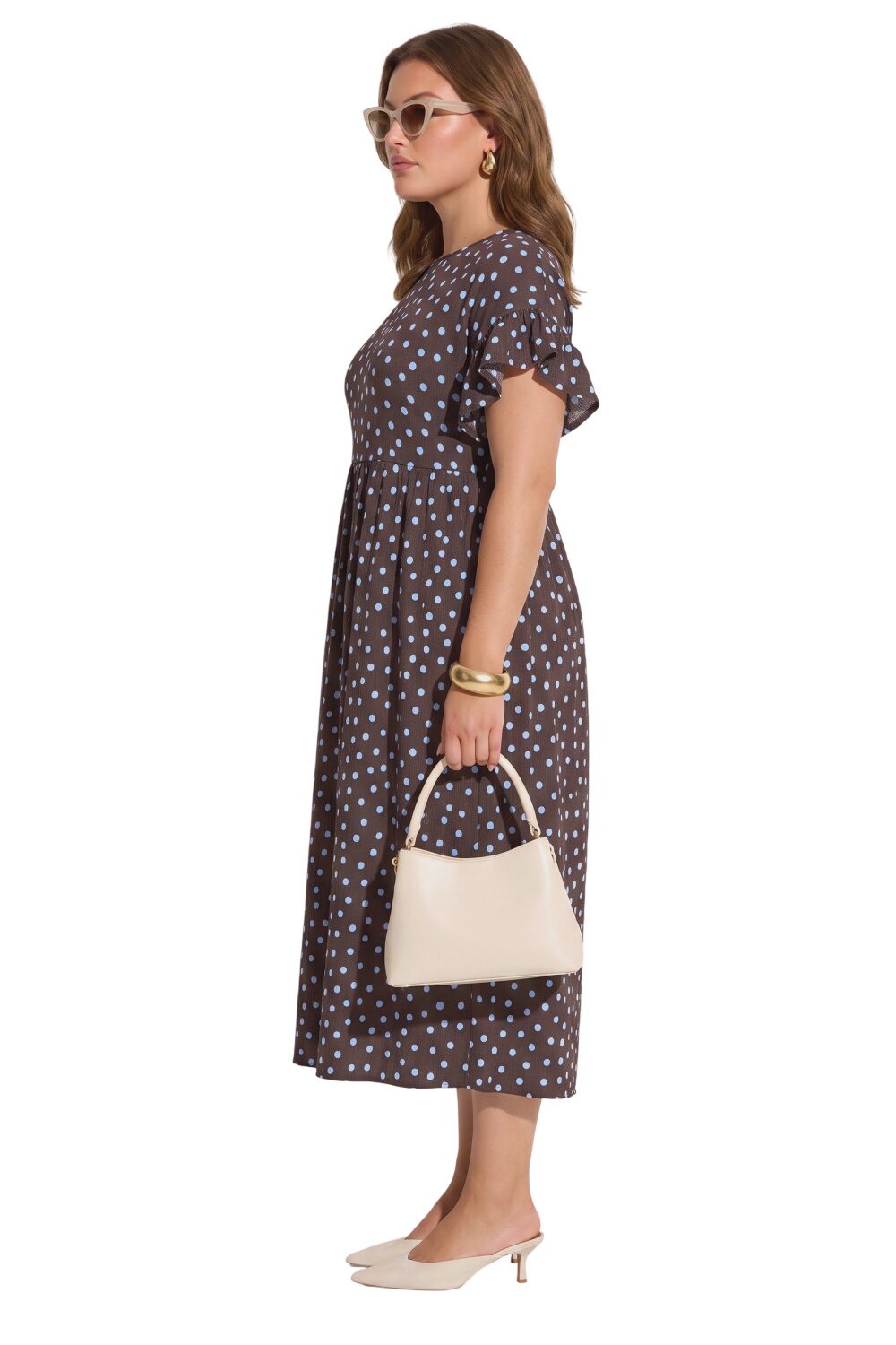 Plus-Size Punkte Rüschenkleid mit Taschen