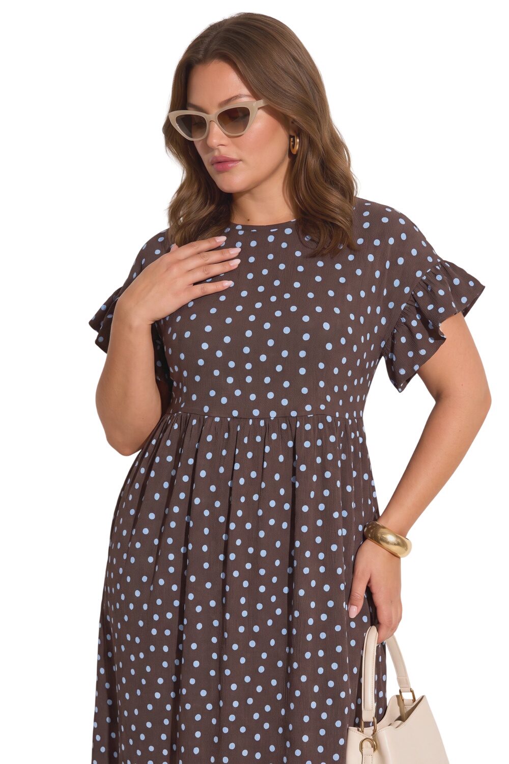 Plus-Size Punkte Rüschenkleid mit Taschen