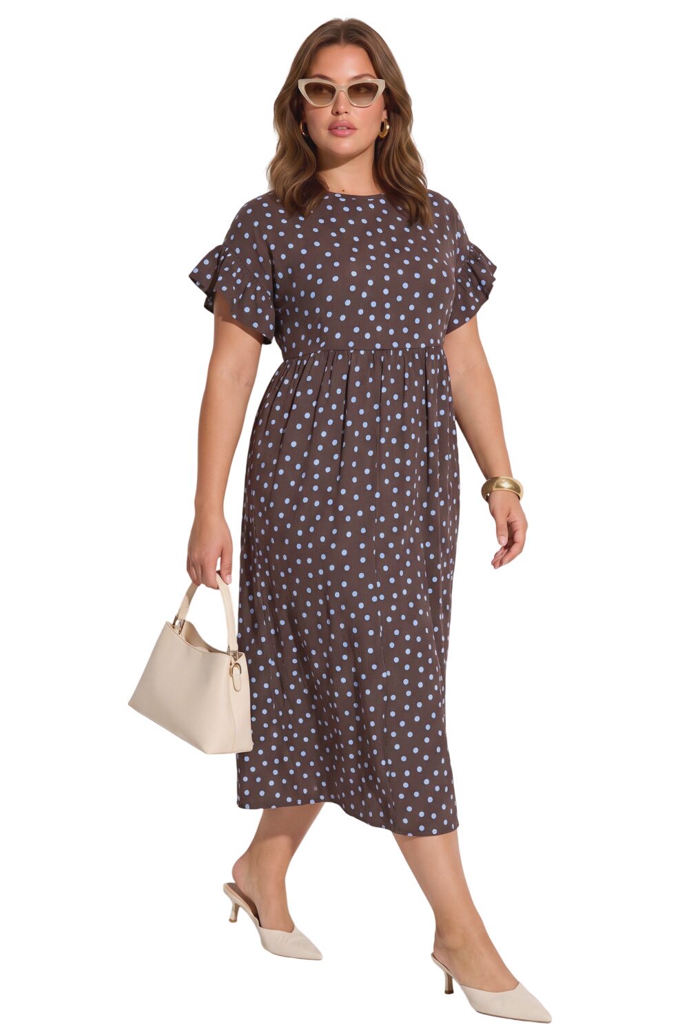 Plus-Size Punkte Rüschenkleid mit Taschen