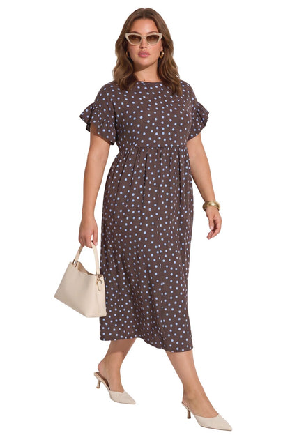 Plus-Size Punkte Rüschenkleid mit Taschen