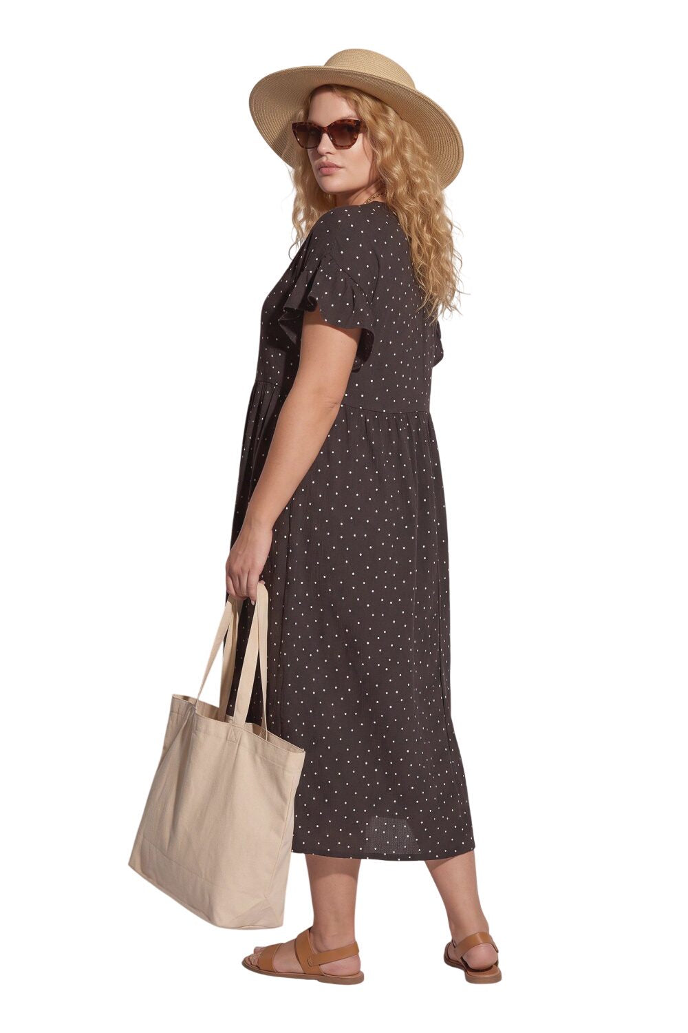 Plus-Size Punkte Rüschenkleid mit Taschen