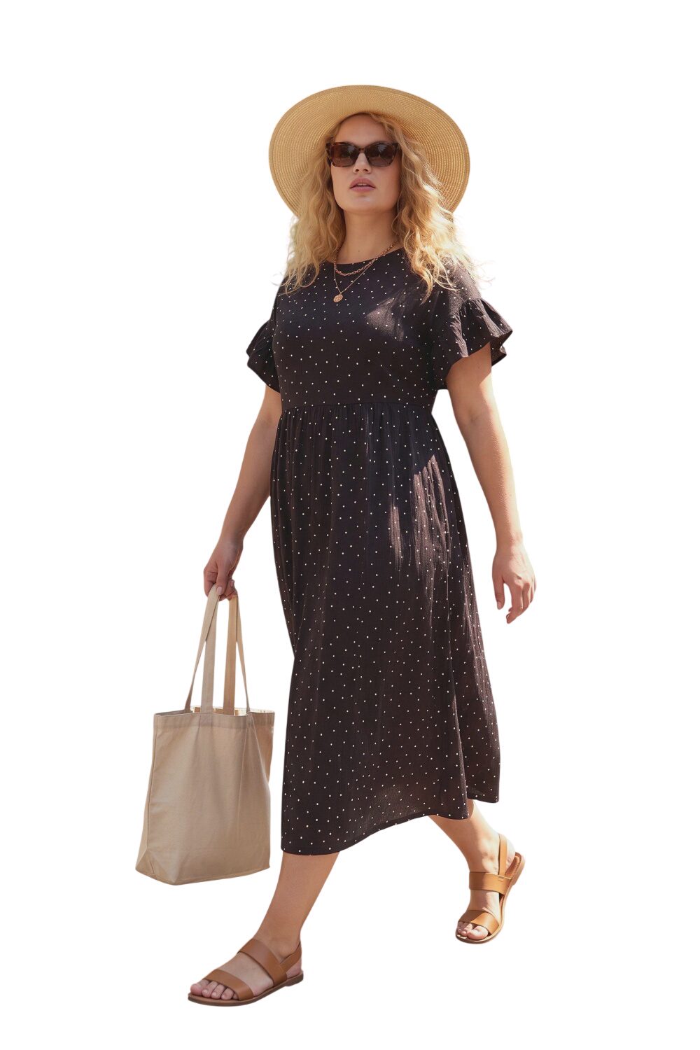 Plus-Size Punkte Rüschenkleid mit Taschen