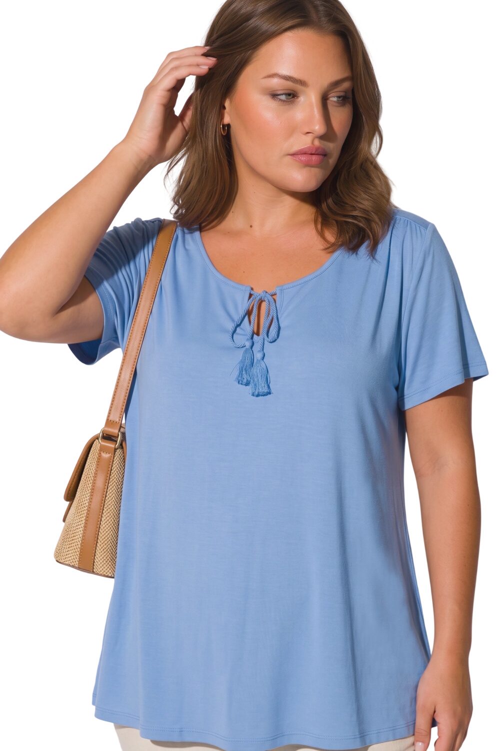 Plus Size Rundhals-Top mit Fransen