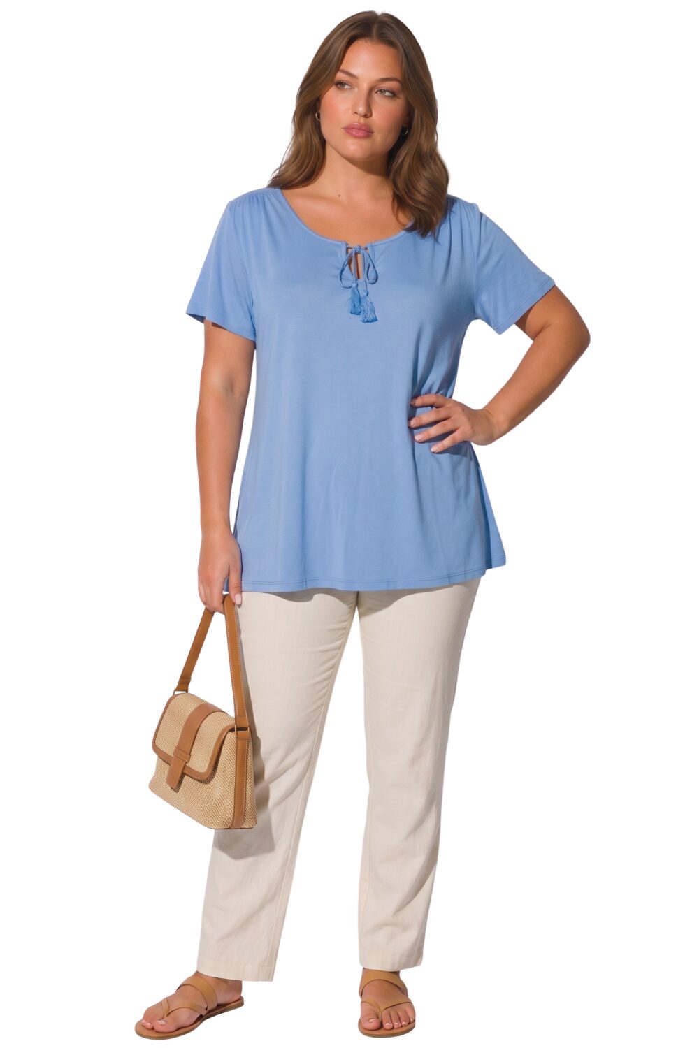 Plus Size Rundhals-Top mit Fransen