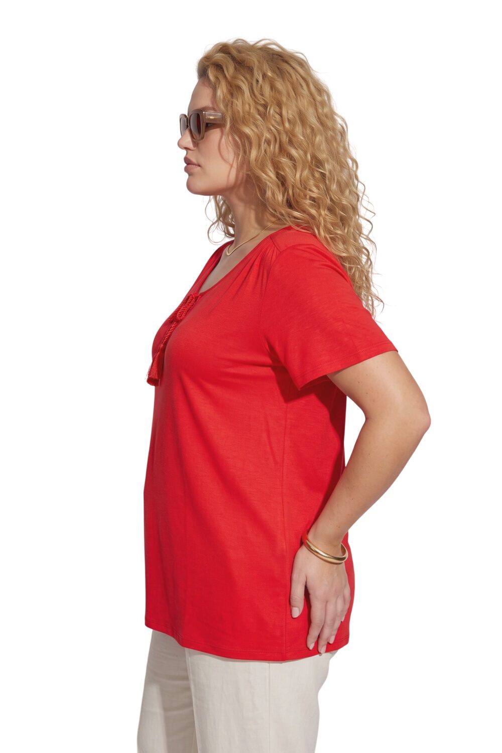 Plus Size Rundhals-Top mit Fransen