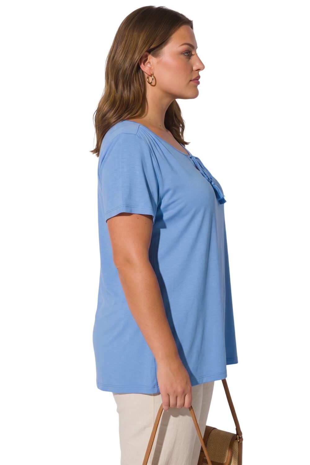 Plus Size Rundhals-Top mit Fransen