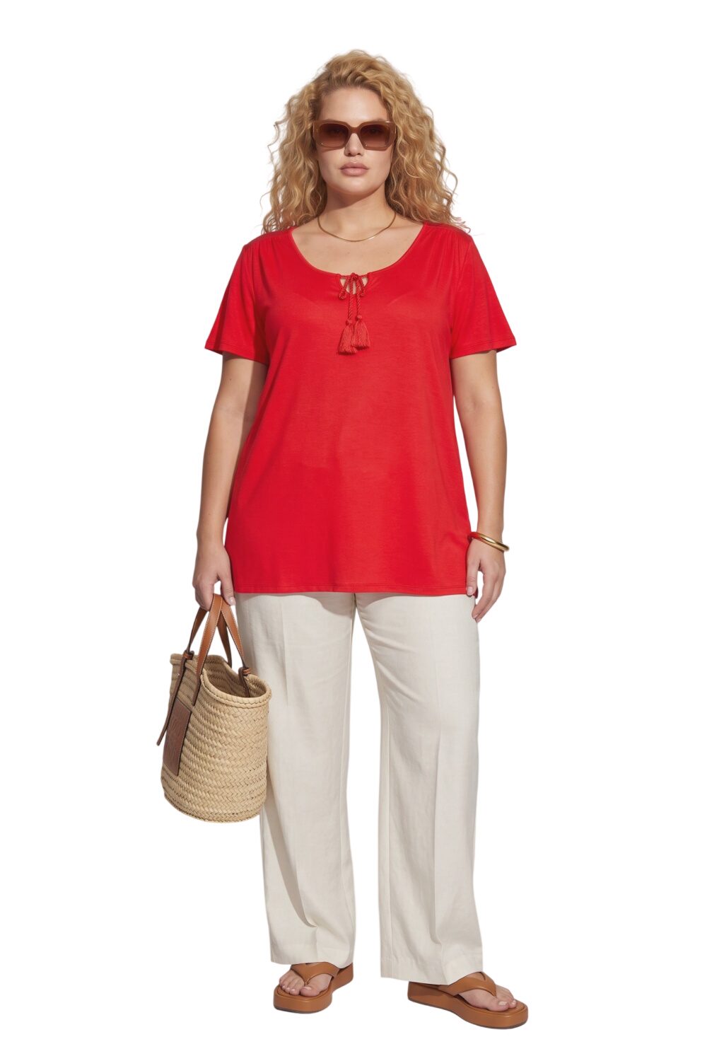 Plus Size Rundhals-Top mit Fransen