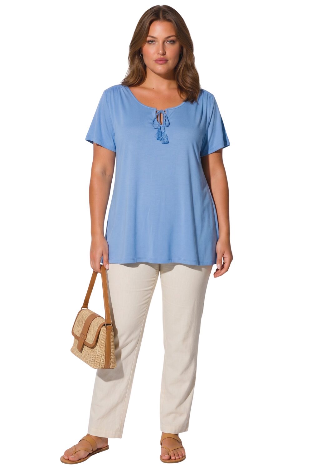 Plus Size Rundhals-Top mit Fransen