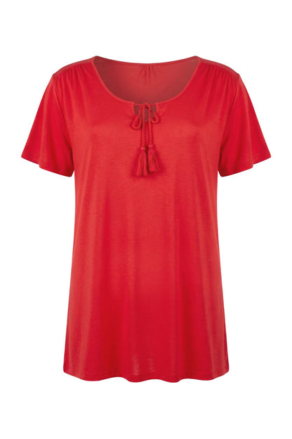 Plus Size Rundhals-Top mit Fransen