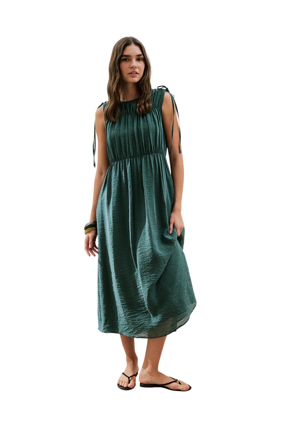 Manuka Ärmelloses Kleid mit Raffdetails, schwarz Yeşil