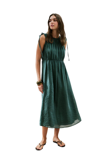Ärmelloses Kleid mit Raffdetails, schwarz