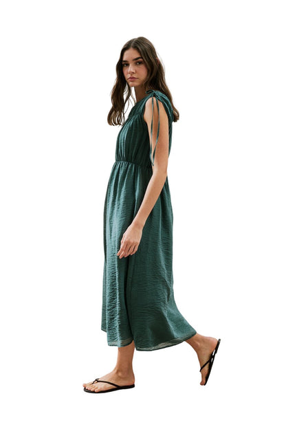 Ärmelloses Kleid mit Raffdetails, schwarz