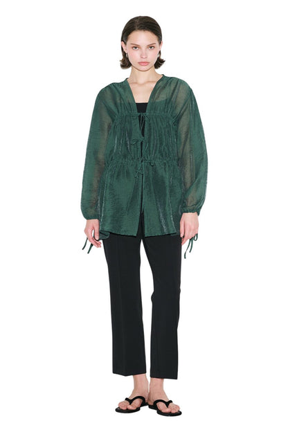 Bluse mit gerafftem Bindegürtel, schwarz