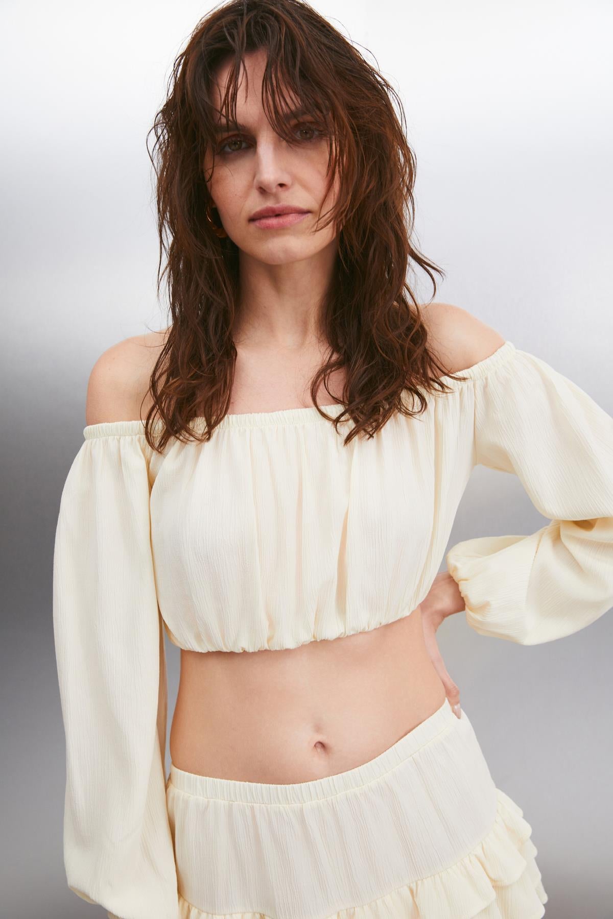 ETHIQUET Damen Off-Shoulder Crop Bustier Ecru
