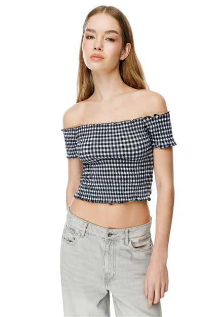 Karierte Crop-Bluse