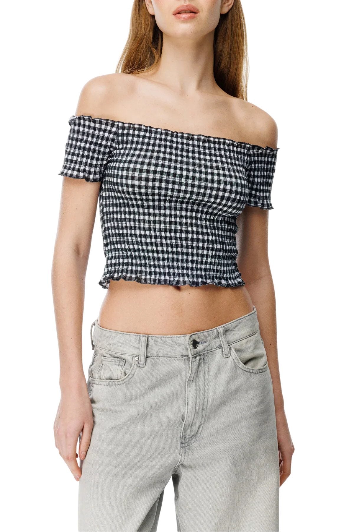 Karierte Crop-Bluse