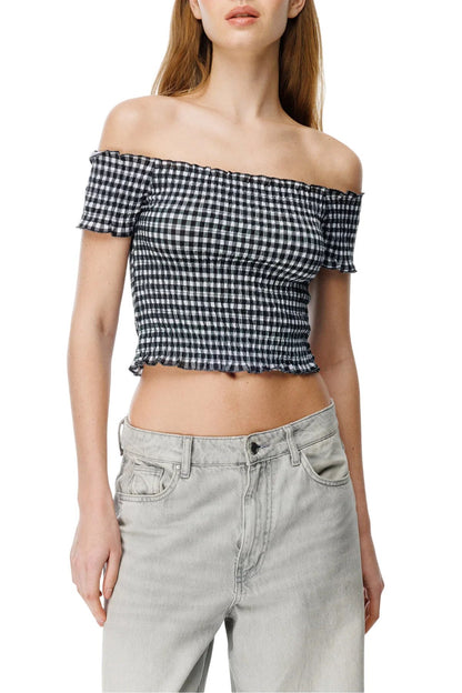 Karierte Crop-Bluse
