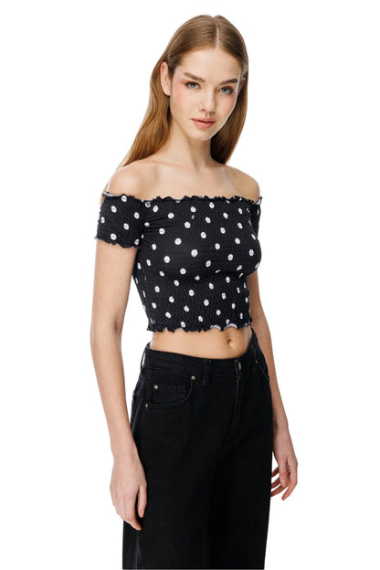 Kurze Bluse mit Polka-Dots