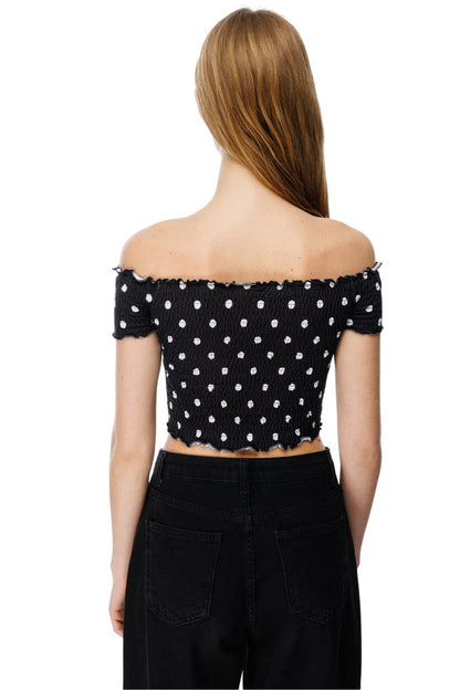 Kurze Bluse mit Polka-Dots