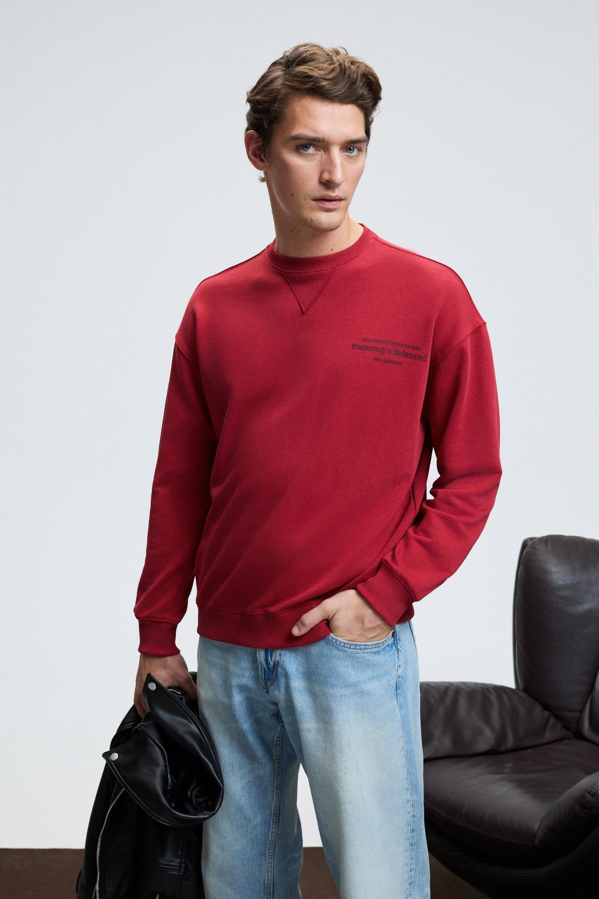 GRIMELANGE CASPIAN Herren Baumwoll Sweatshirt Rot