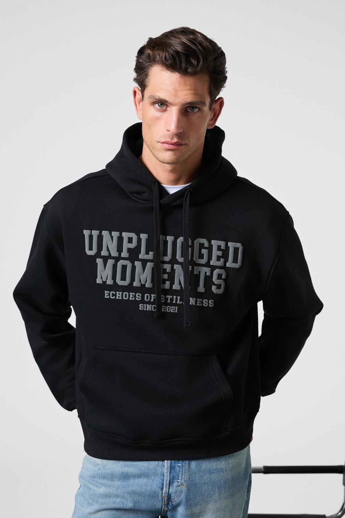 GRIMELANGE Cassian Herren Kapuzensweatshirt Schwarz