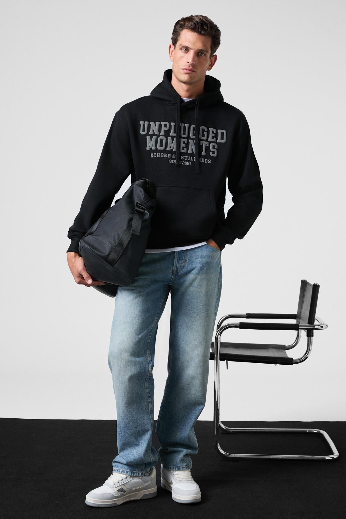 GRIMELANGE Cassian Herren Kapuzensweatshirt Schwarz