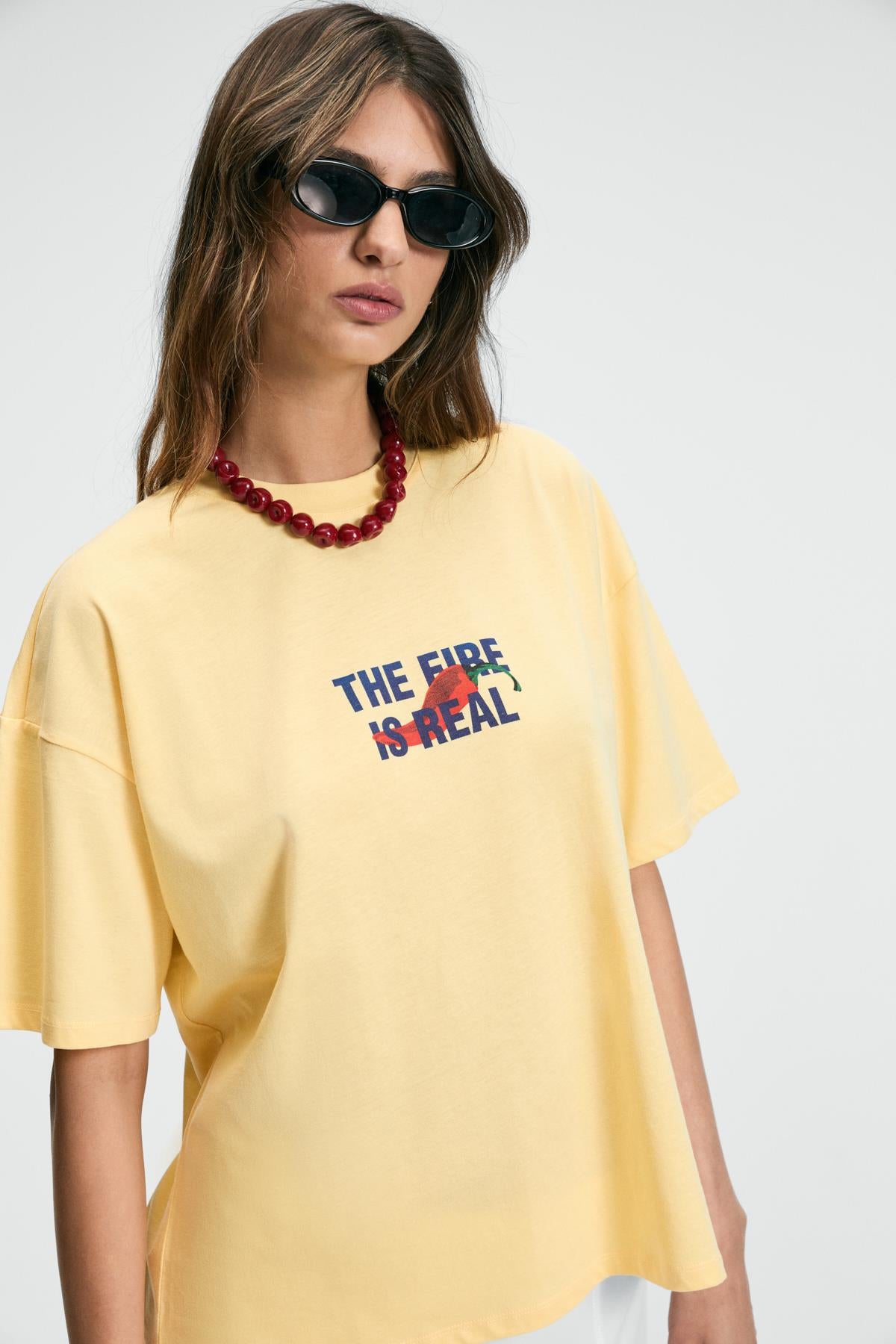 GRIMELANGE CASSIANE Bedrucktes Regular T-Shirt Gelb