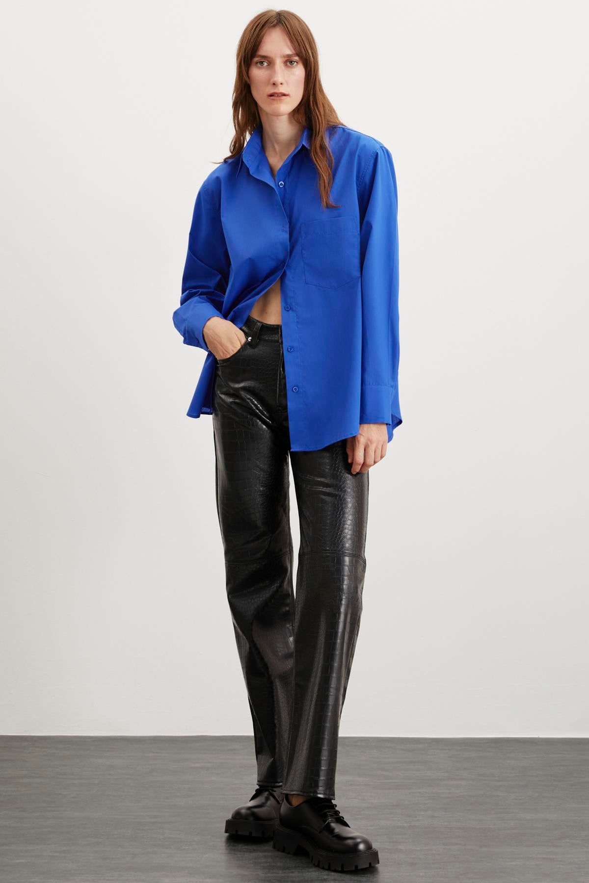 ETHIQUET Damen Bio Oversize Hemd Marineblau