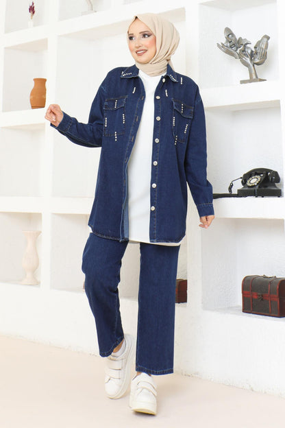 Stein Detail Denim Set