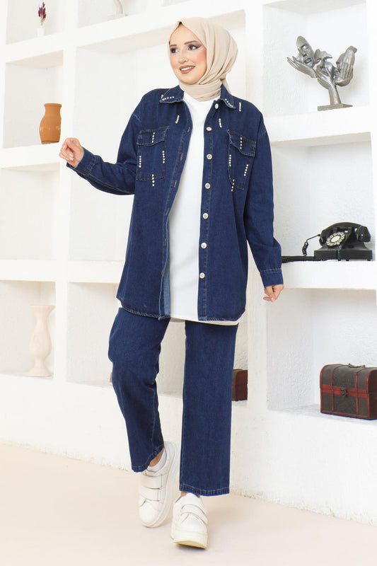Stein Detail Denim Set